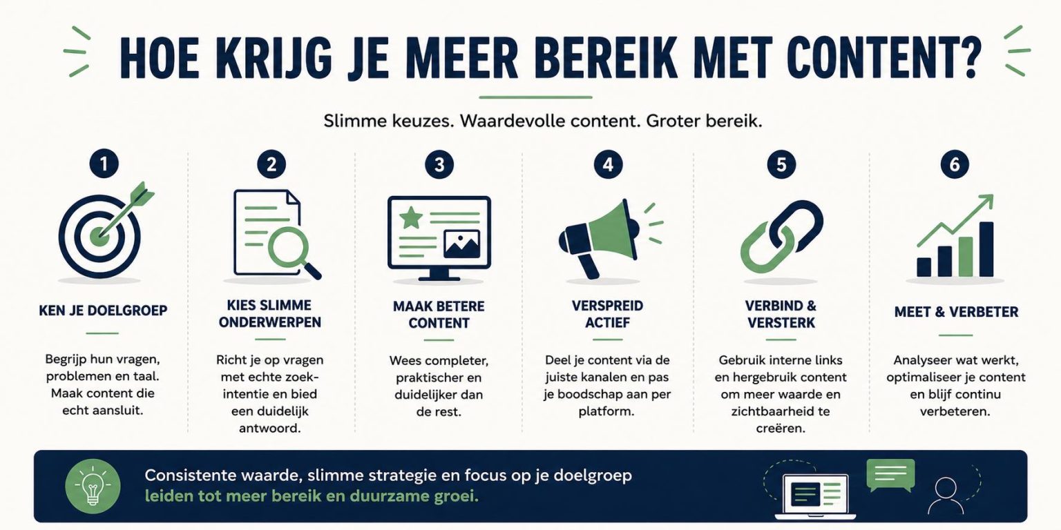 Visuele gids voor meer bereik met content: doelgroep, zoekintentie, kwaliteit en distributiekanalen